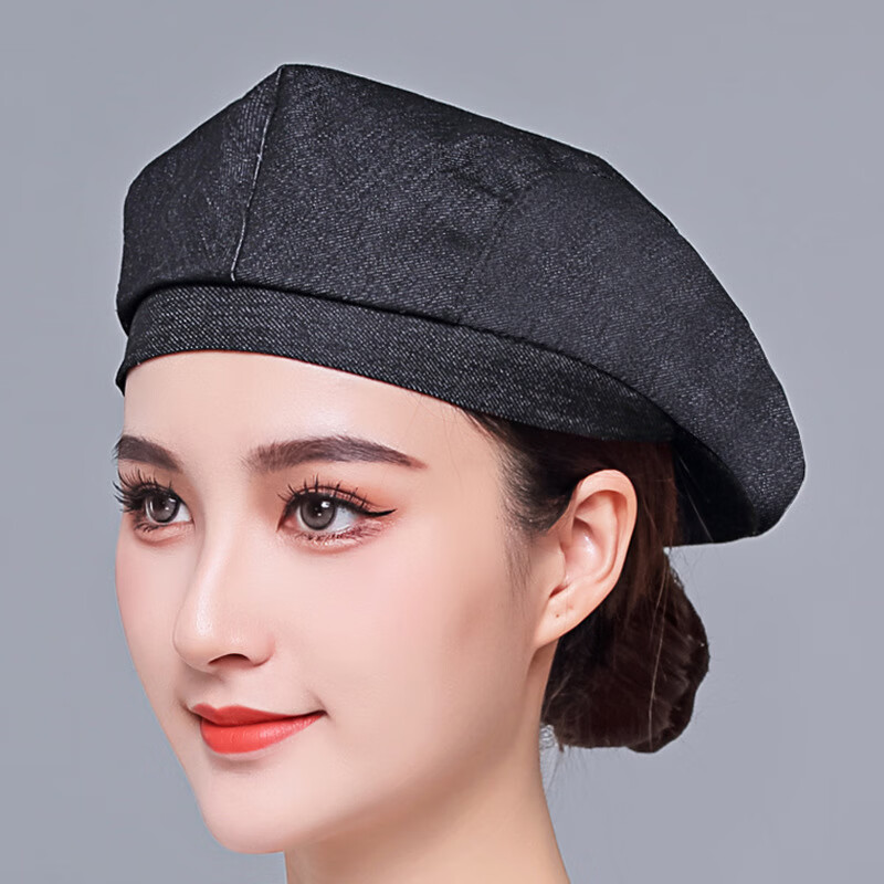 媌媄轩牛仔厨师服务员工作帽子前进帽蓓蕾帽餐饮女定做制绣 牛仔黑色