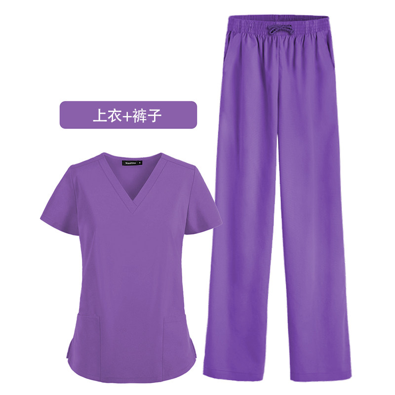 手术室洗手衣短袖夏季薄款女口腔医生工作服长袖男刷手服护士服 弹力速干紫色 S