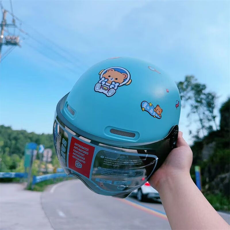 安全四季电动车摩托车幼儿冬天挡风安全帽 儿童3c蓝盔防晒镜 精美贴