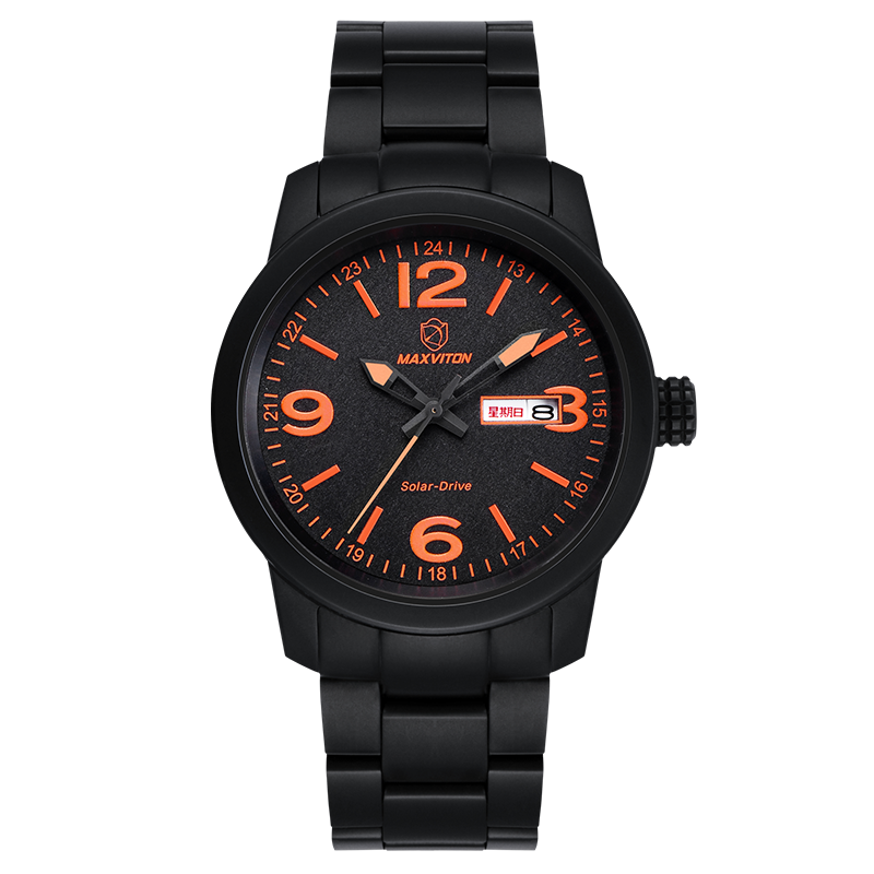 瑪斯威頓大表盤(pán)手表男精鋼帶雙日歷夜光防水光能手表男軍表太陽(yáng)能運(yùn)動(dòng)手表 EM1418-55H