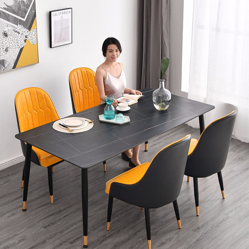 餐桌椅组合家用北欧大理石面小户型现代简约长方形岩板餐桌吃饭桌 桌子配件脚垫