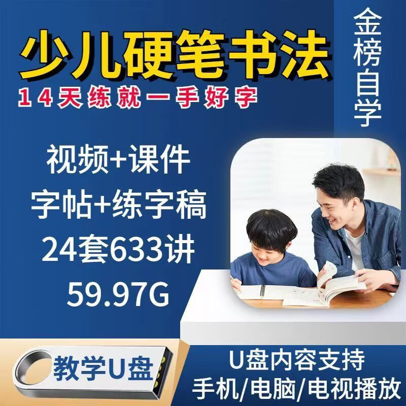 生生硬笔楷书行书课件练字入门视频 少儿硬笔书法教学【64GB】U盘