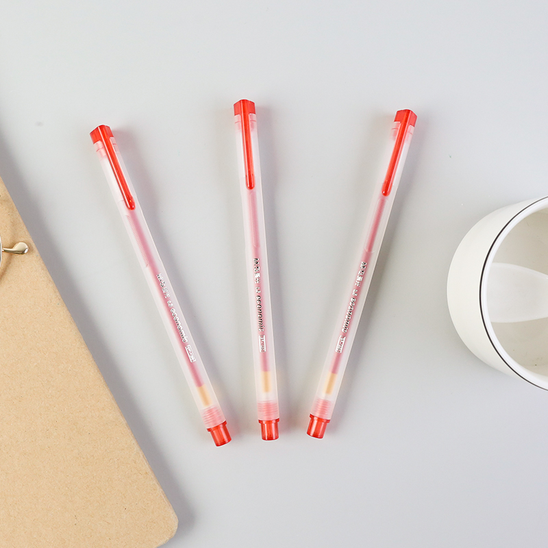 晨光(M&G)文具0.5mm红色中性笔 经典拔盖半针管签字笔 物美系列办公水笔 12支/盒GP1280