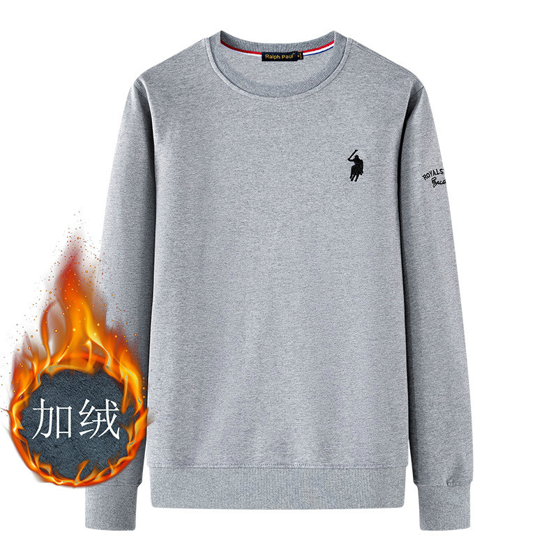 圣马奇保罗polo卫衣男秋冬季加绒保暖打底衫男宽松大码骑士刺绣休闲