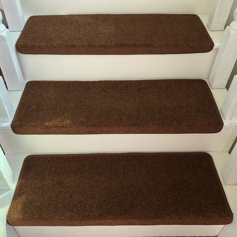 行运地毯中式楼梯地垫定制实木楼梯地垫防滑静音可拆洗楼梯垫定做防滑脚垫 咖啡色长方形 75*24*3免胶自吸型