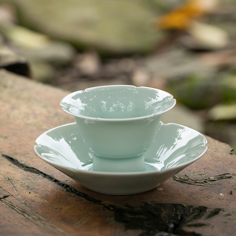 宋代茶盏带托湖田窑宋风复刻点茶品茗杯陶瓷功夫茶具茶托茶杯套杯 湖