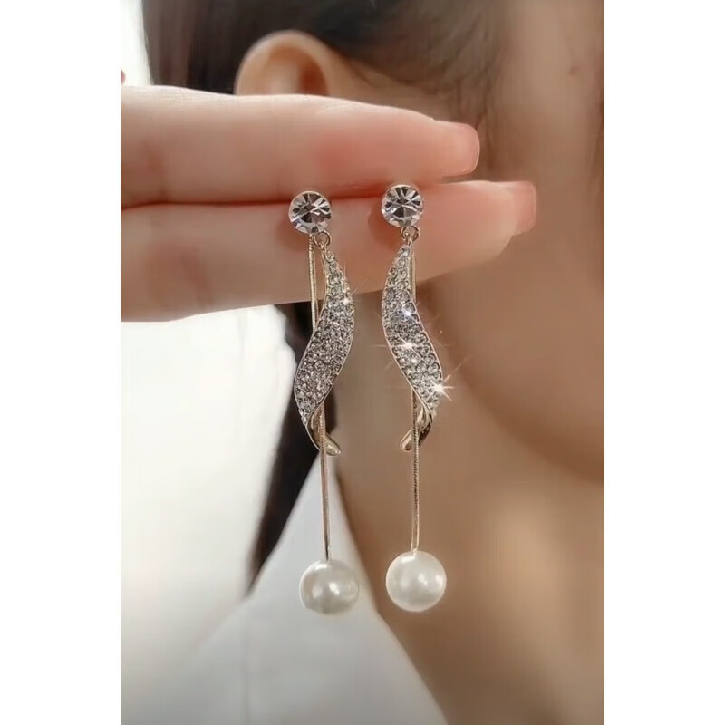 诗栀o流苏珍珠耳环前后两戴水钻珍珠流苏耳环2021年新款潮气质百搭耳
