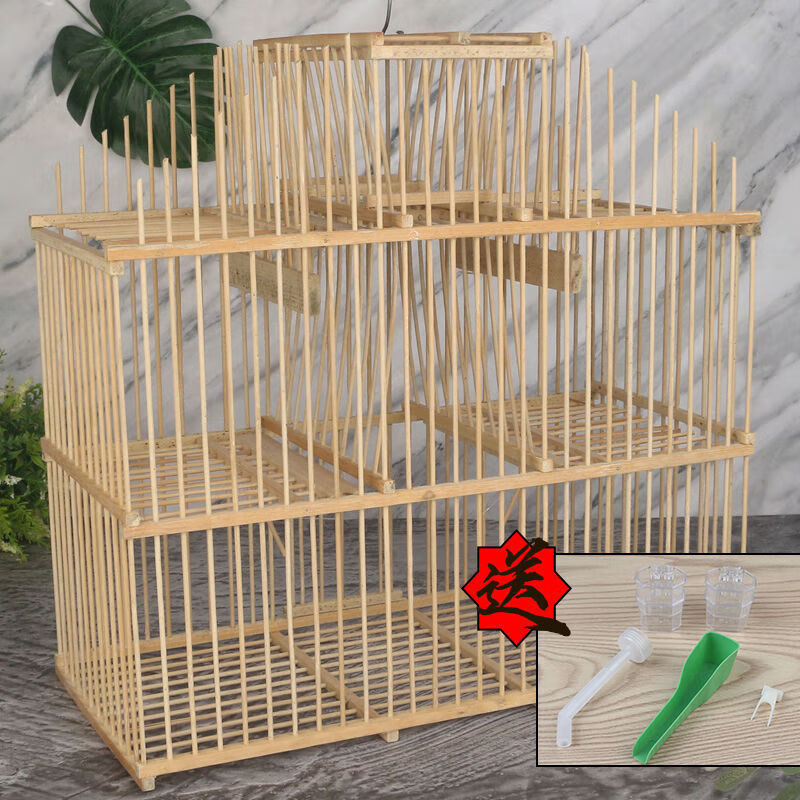 hkml*竹制鸟用机关笼拍笼打笼踏笼翻滚笼方形鸟笼翻滚笼自锁风车鸟笼