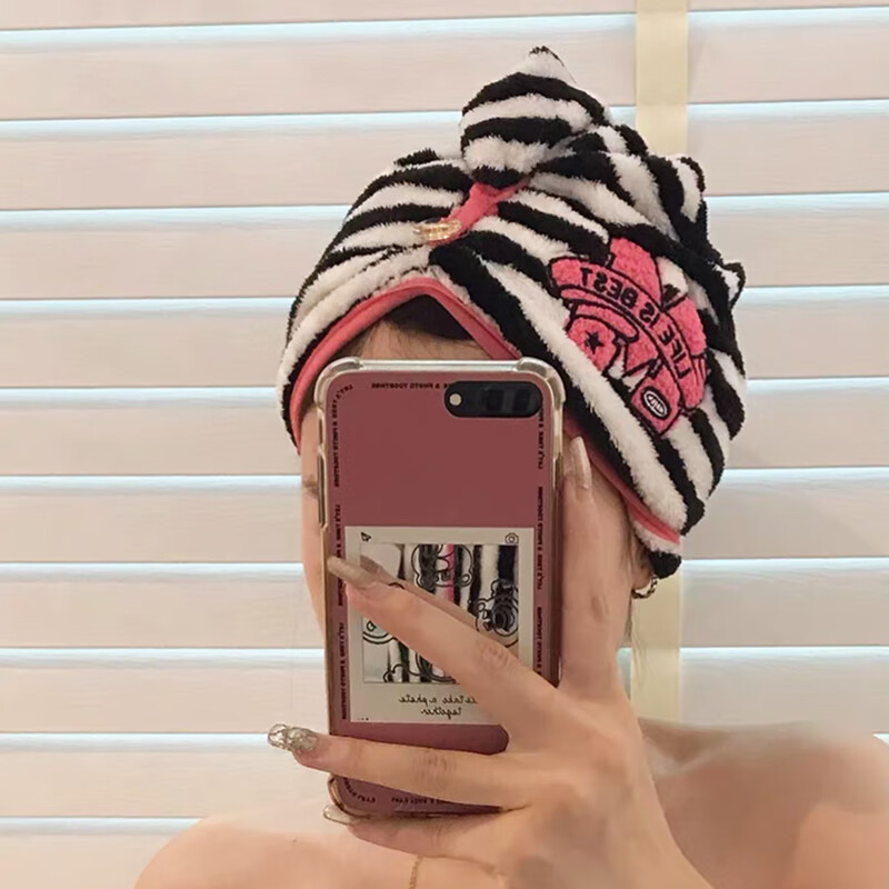zkhe变色毛巾美女网红同款条纹速干情侣吸水珊瑚绒干发帽成人浴巾 干