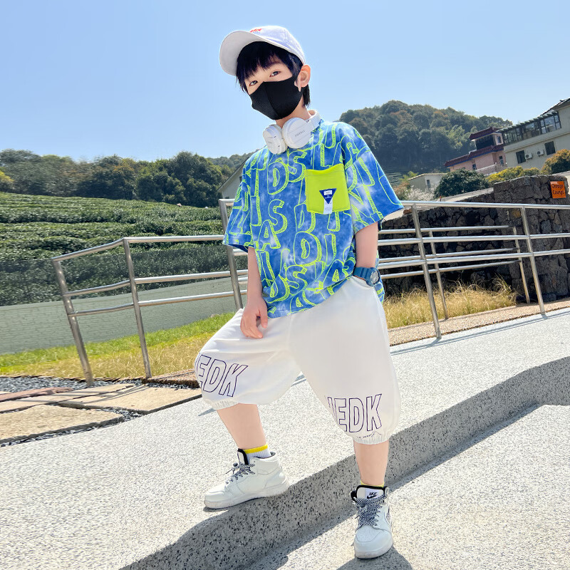 霖棉乐童装男大童9-12岁套装新款小孩衣服夏天运动时尚短袖休闲两件套