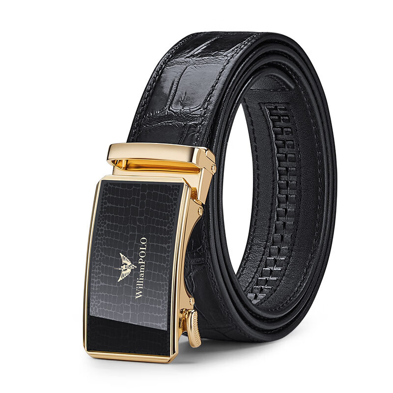 英皇保罗皮带男士鳄鱼皮真皮自动扣腰带高档商务休闲裤带 金色 105cm
