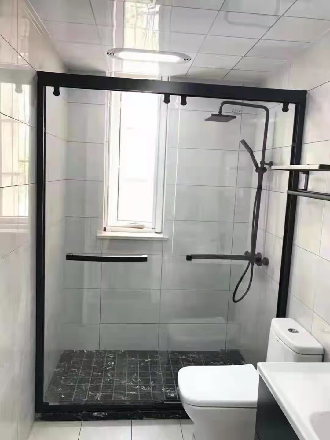 舰籁定制淋浴房干湿分离卫生间太空铝隔断一字型推拉门浴室钢化玻璃门