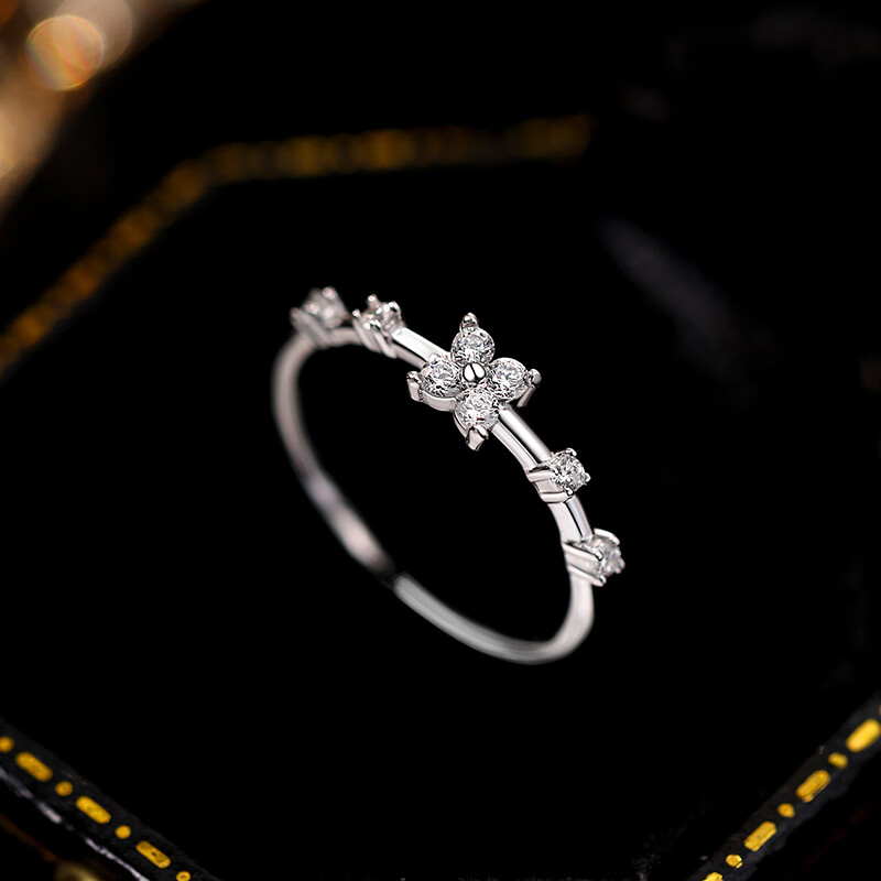 老银匠999纯银四叶草戒指女小众轻奢开口戒设计感食指戒 999银四叶草戒指 开口可调节