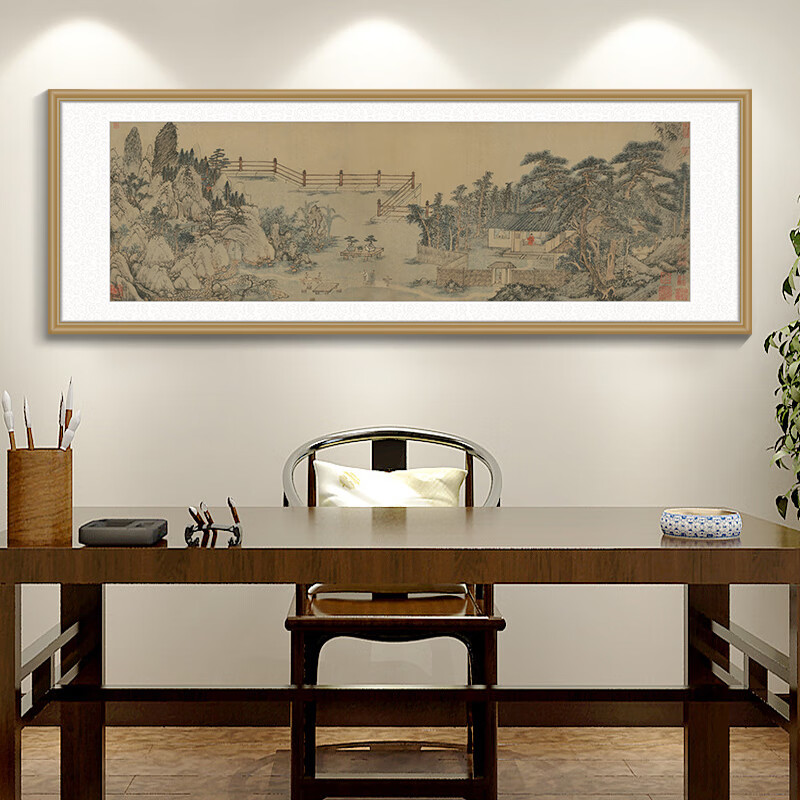 室壁画国画茶室装饰画客厅沙发背景墙画 fu110【杜琼-友松图-故宫】
