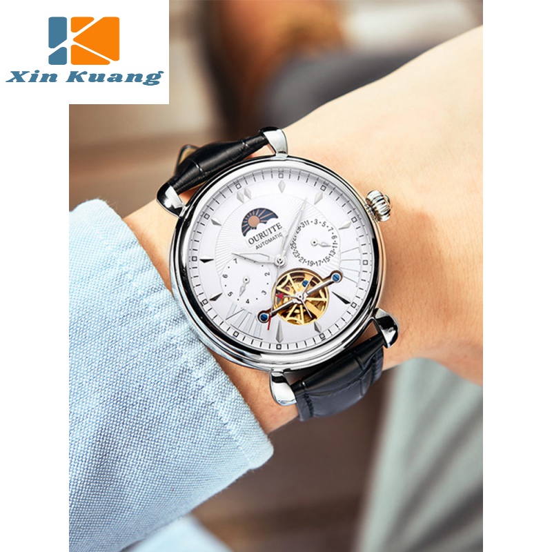 欧瑞特品牌全自动机械表男多功能男士镂空陀飞轮手表男潮防水夜光