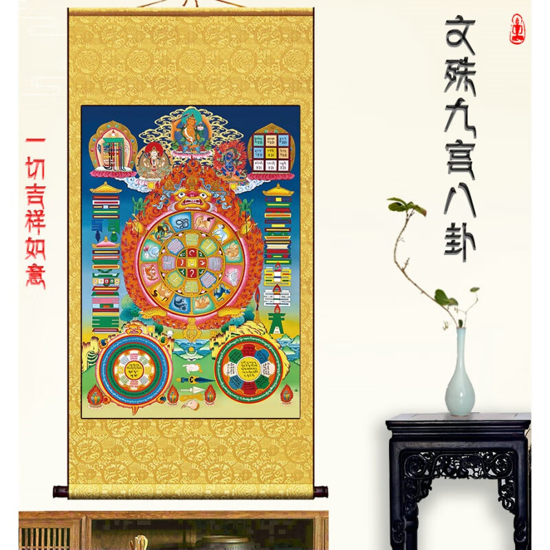 科茵格本源境文殊九宫八卦唐卡客厅玄关高清佛像软装饰画画壁画墙画 1