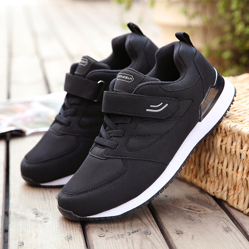 p年温尔缦老人鞋男女鞋春秋季健步鞋软底加宽轻便防滑爸爸妈妈鞋子