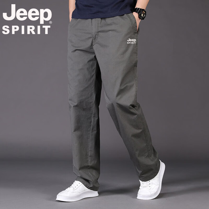 吉普(jeep)纯棉休闲裤男夏季新款春秋季中老年宽松爸爸装胖子工装长