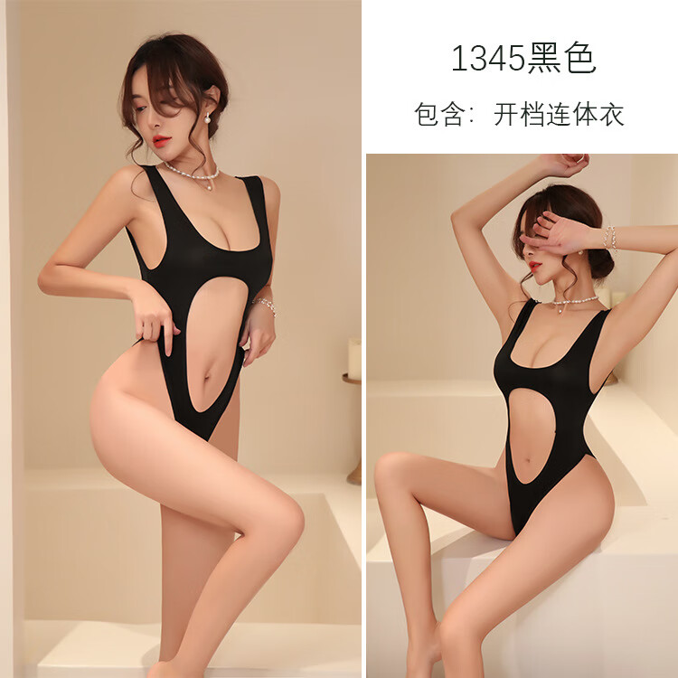 长夜漫漫内衣女士死库水套装透明紧身衣性感免脱开档连体衣1345 黑色