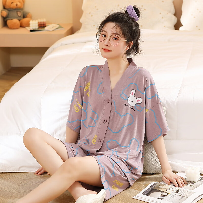 艾方鸟大码女装200斤胖mm加肥加大睡衣夏季莫代尔冰丝短袖家居服套装