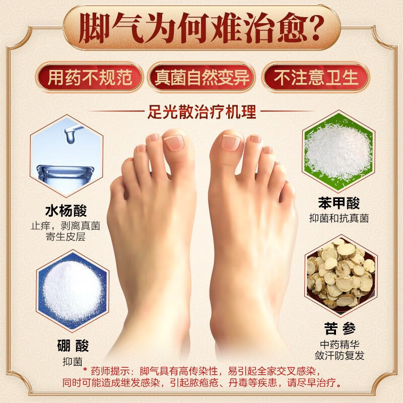 九芝堂足光散脚气药老牌子治脚气泡脚止痒脱皮真菌感染汗脚角化型手足癣藓臭汗症烂脚丫脚臭清热燥湿杀虫敛 1盒【推荐购买3盒装更划算】脚气脚臭