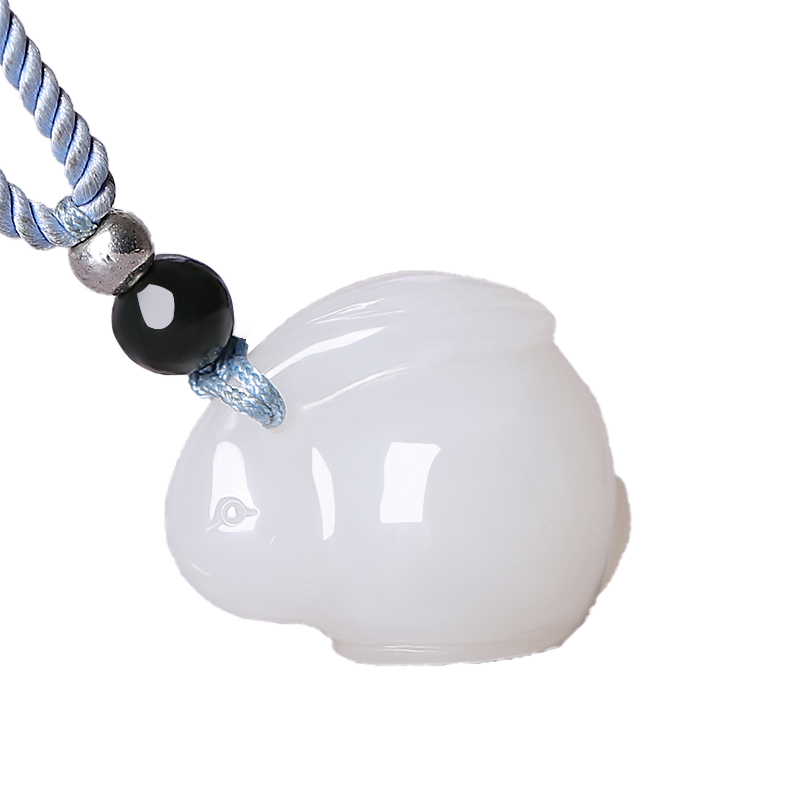 九福潤 新疆和田玉羊脂玉白玉生肖兔吊墜女立體老虎馬蛇羊豬鼠雞掛件男 羊脂玉白色玉兔