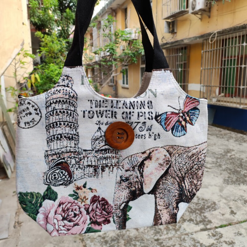 酷奇袋鼠西双版纳大象图案背包帆布包大号蝴蝶花朵实物图新款装修饰品