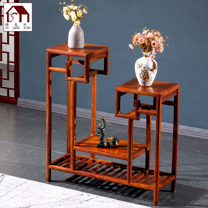 福龙兴红木家具非洲花梨(学名:刺猬紫檀)实木家具花架客厅中式步步高