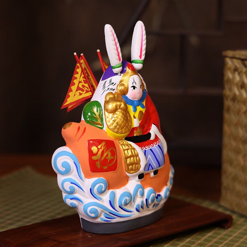 吉兔坊老北京兔儿爷桌面装饰摆件泥彩塑兔爷伴手礼纪念品特色礼物送长辈 中号坐葫芦兔儿爷