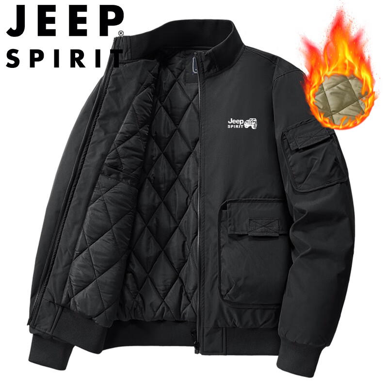 JEEP SPIRIT吉普棉服秋冬季外套加厚保暖立領(lǐng)運動休閑男裝上衣 黑色 M 