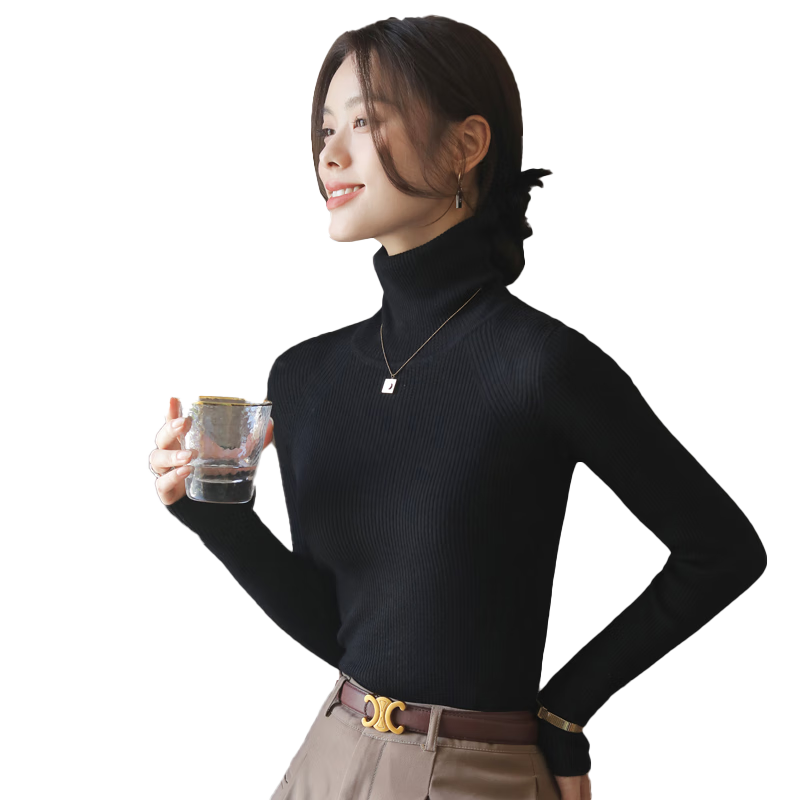 貓人（MiiOW）高領(lǐng)打底衫女款2024新款早秋冬季修身內(nèi)搭白色毛衣針織衫長(zhǎng)袖上衣