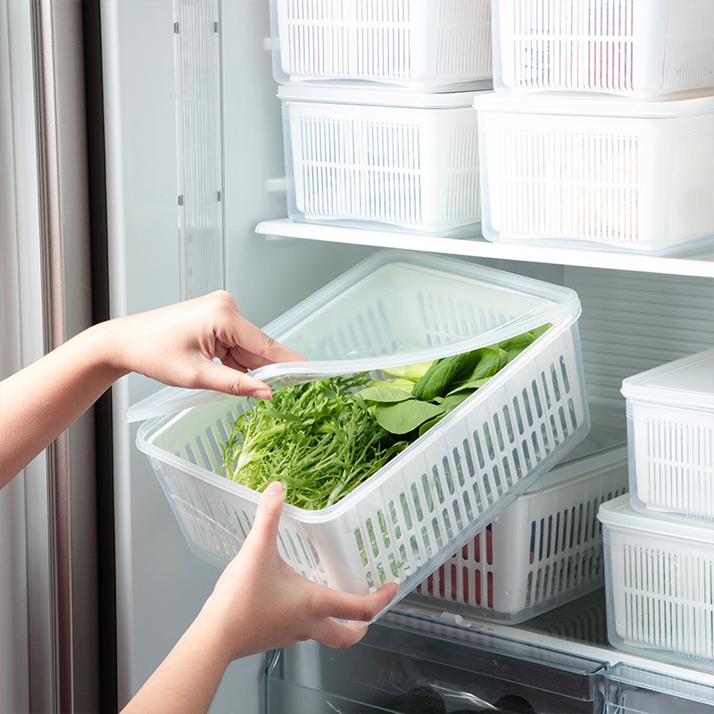 家の物语（KATEI STORY）大容量冰箱保鲜盒食品级收纳盒塑料密封双层沥水篮蔬菜水果盒 特大号7L（双层沥水保鲜盒）