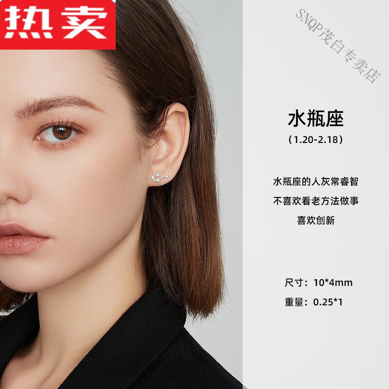 耳钉女简约小众设计感气质耳环养耳洞高级小耳饰 水瓶座耳钉【999银】