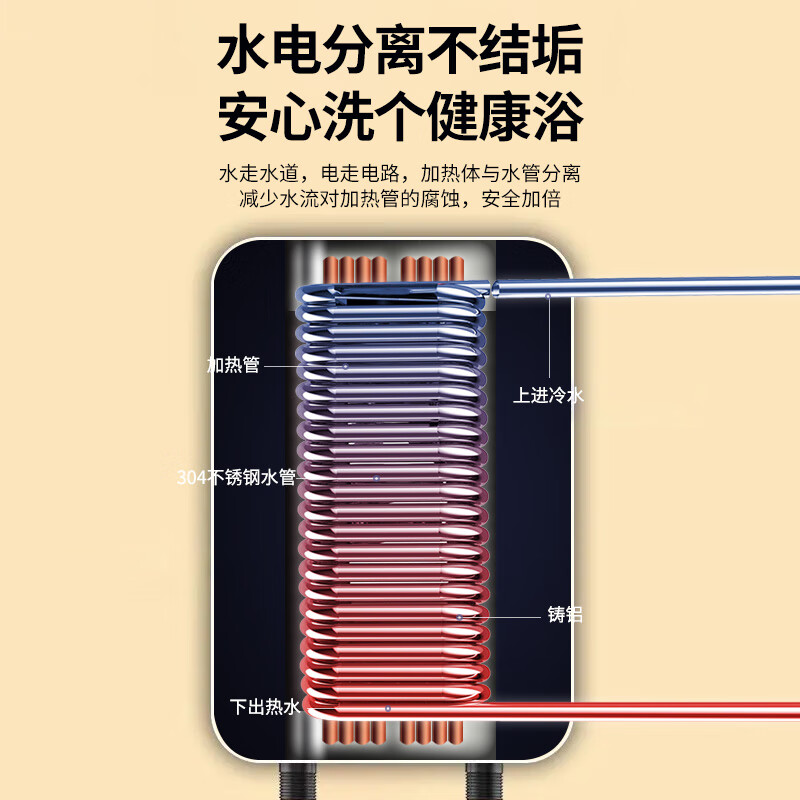 创维（Skyworth）即热式电热水器 速热式小型恒温淋浴免储水变频恒温淋浴机多功率可调D875拉丝黑6000W