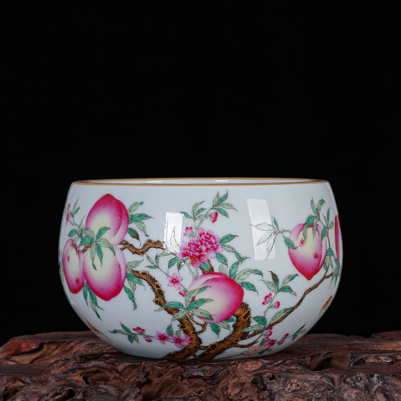 周胜堂 景德镇手绘陶瓷福寿九桃笔洗毛笔文房四宝书法绘画陶瓷聚宝盆