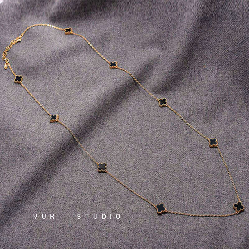 dolv四叶草毛衣链长款新款秋冬日韩国欧美玫瑰金双面项链百搭女配饰