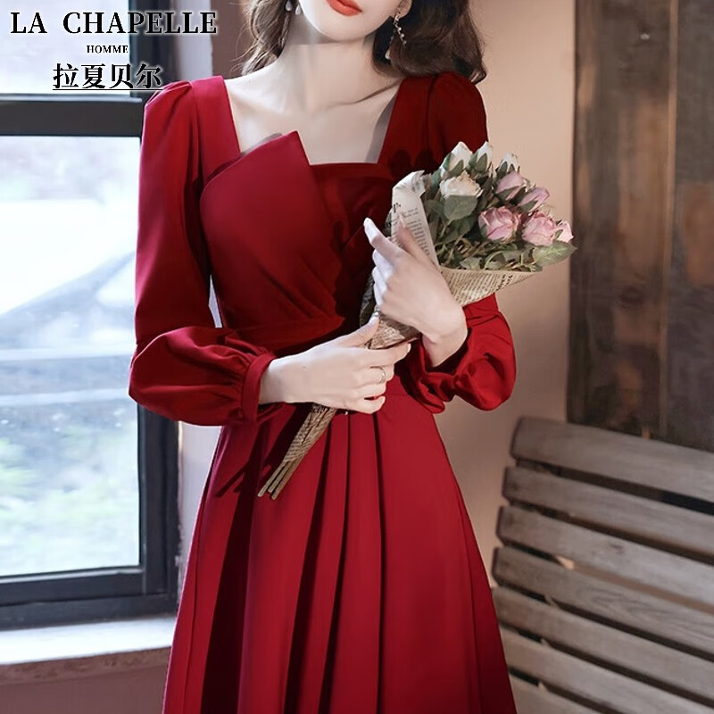 LA CHAPELLE HOMME拉夏贝尔敬酒服新娘女红色高级感订婚连衣裙回门平时可穿结婚礼服 红色 M怎么看?