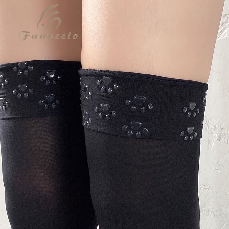 法比兔(fanbeeto)过膝长筒袜薄款黑色高个子加长大腿丝袜防滑jk高筒