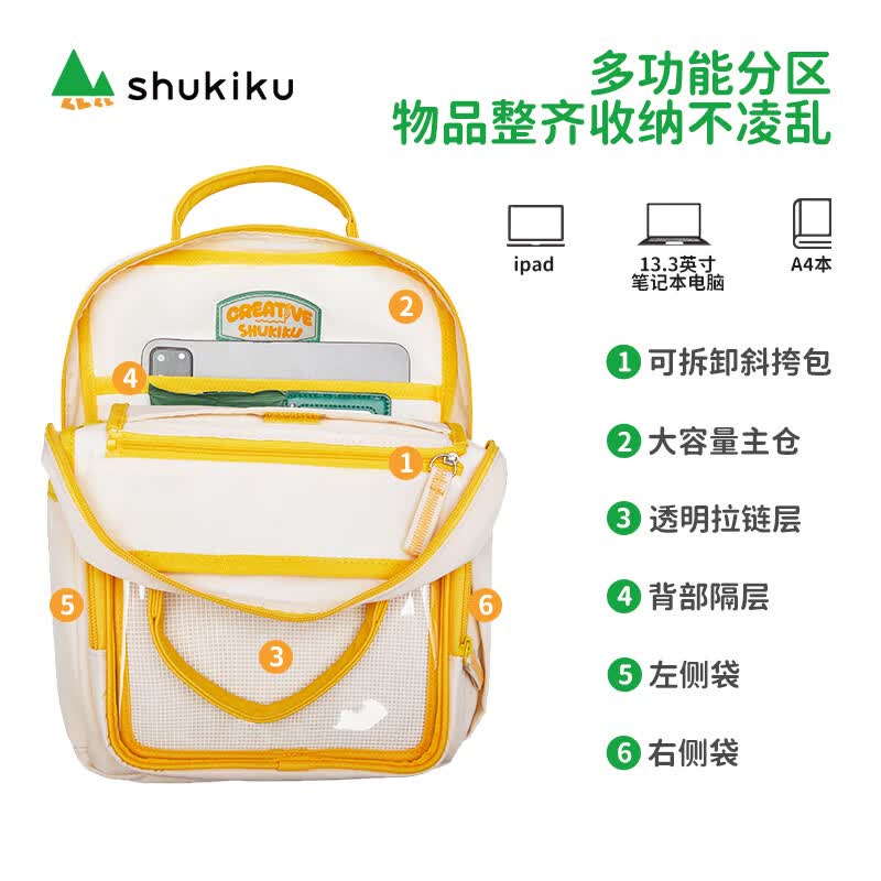 SHUKIKU小饼干字母双肩包青少年新款痛包轻便出行背包初高中生谷子包 青提