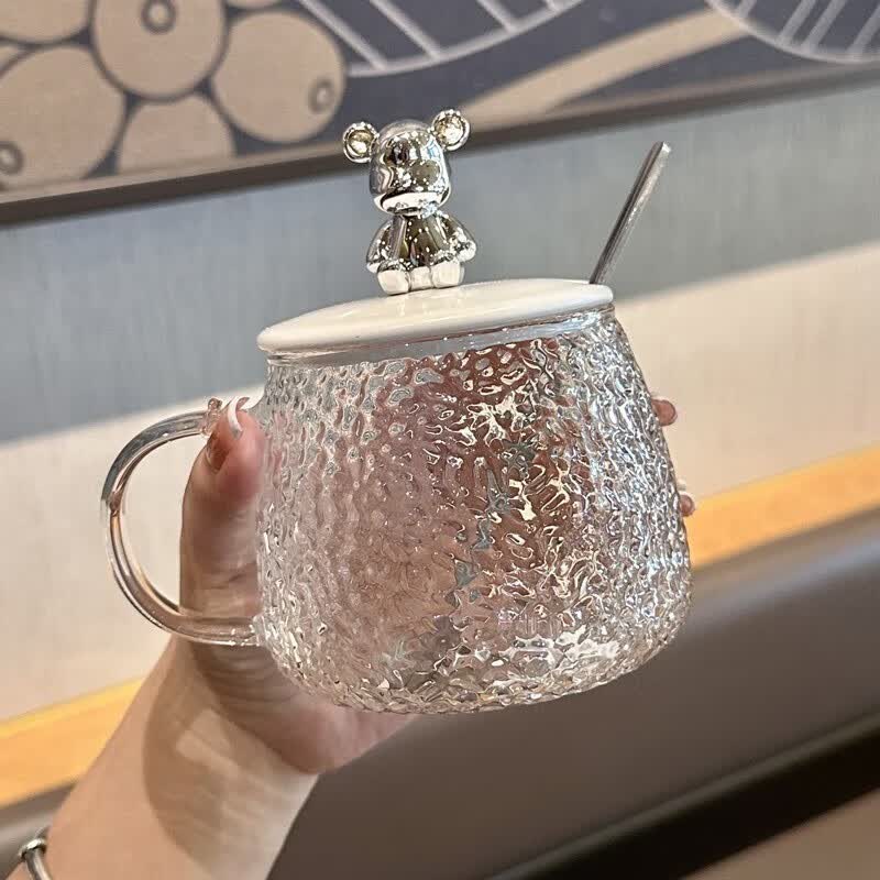皇家洛克（ROYALLOCKE）玻璃杯 锤纹矮杯男女带把家用杯子耐热果汁花茶早餐杯 锤纹杯+小熊盖子+勺子高性价比高么？