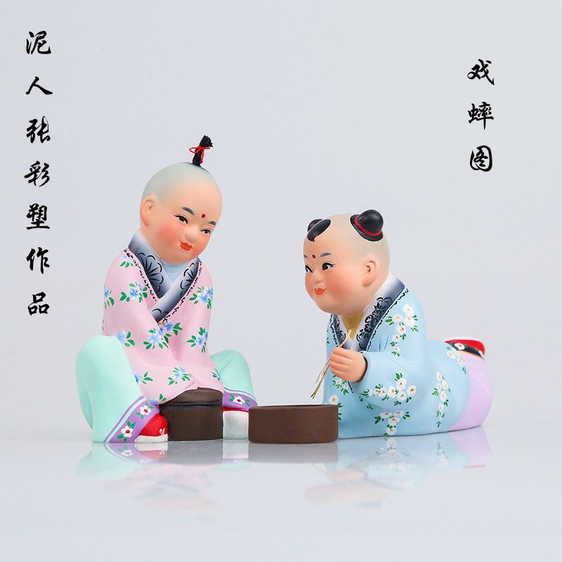 泥人张彩塑作品 戏蟀图 商务会议家人朋友节日外宾贵重礼物 收藏证书