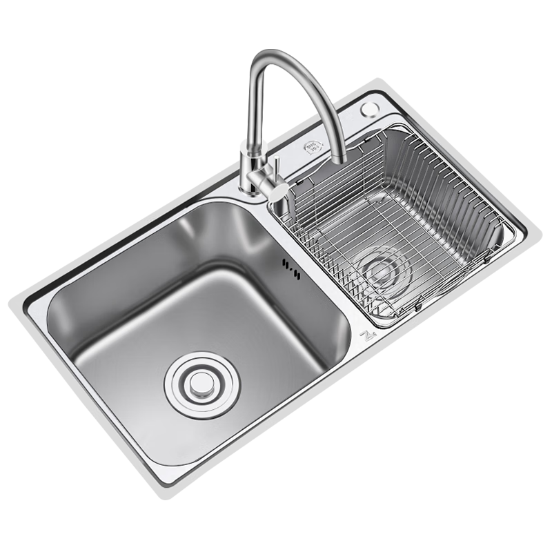 尊馳（ZUNCHI） 304不銹鋼水槽雙槽套裝洗菜盆廚房洗菜池洗碗槽水盆水池雙盆 【304不銹鋼-龍頭可選】雙槽套裝82×45cm