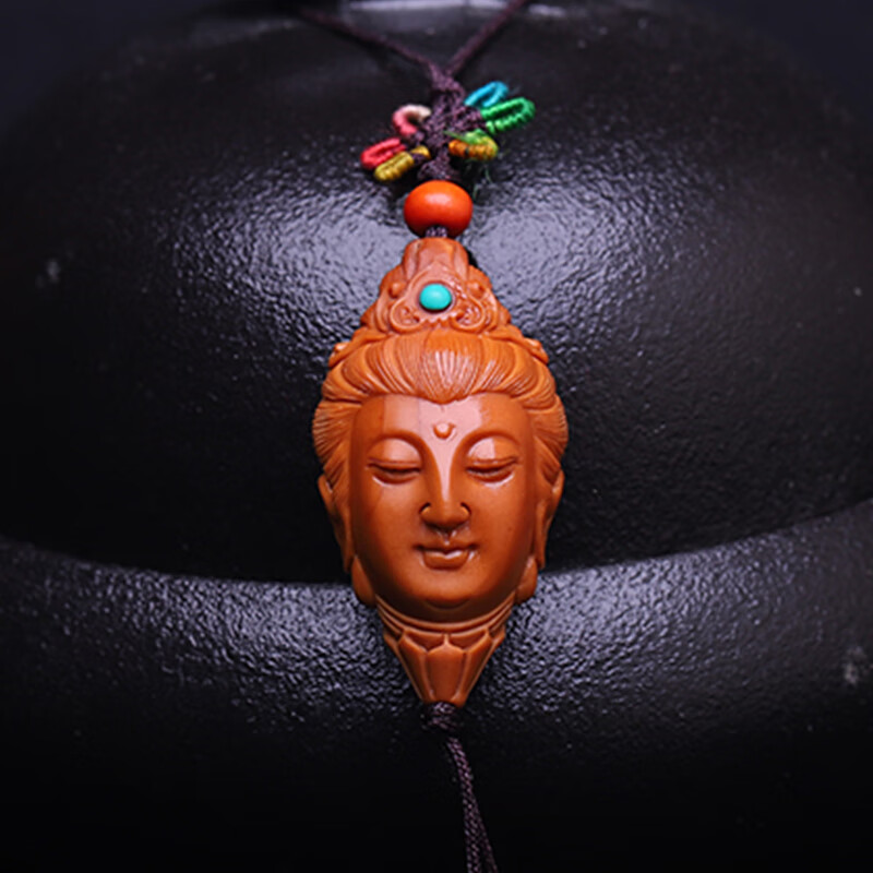 拾禾橄榄核雕精品观音单籽大核雕刻镶嵌松石南红男女吊坠项链精选老核