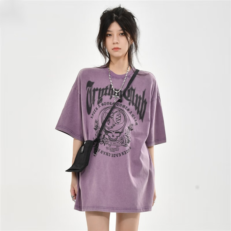 法鲁格紫罗兰短袖t恤男女小众设计感宽松潮牌情侣美式上衣 紫色 (商品