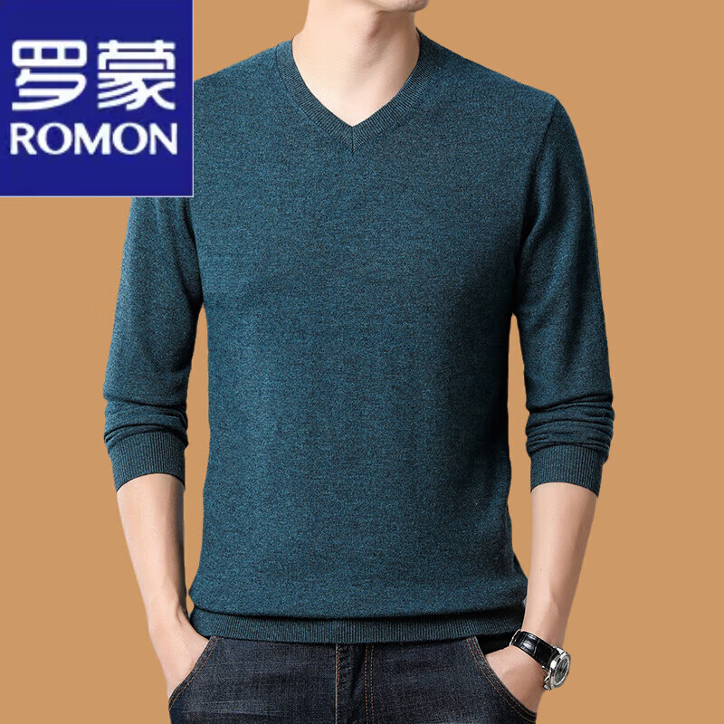 罗蒙（ROMON）产100%纯羊绒衫男士V领毛衣中年纯色打底套头羊毛衫 夜兰 165/80A体重100-125斤高性价比高么？