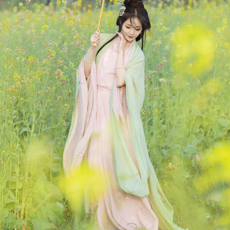 rtwk古代汉服女小个子江南风温柔配色超仙古装直裾仙大袖纯色写束腰日
