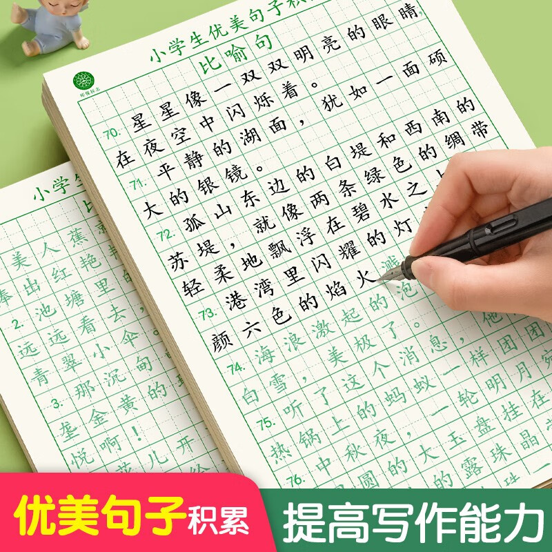 六品堂优美句子积累小学生字帖每日一练儿童楷书临摹书法练字本比喻拟人排比句硬笔书法练字帖 优美句子4本【比喻.排比.拟人.夸张】