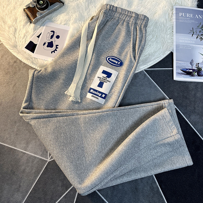 京蝌蝌休闲裤男易穿搭华夫格裤子士春秋季潮牌重磅卫裤宽松直筒阔腿