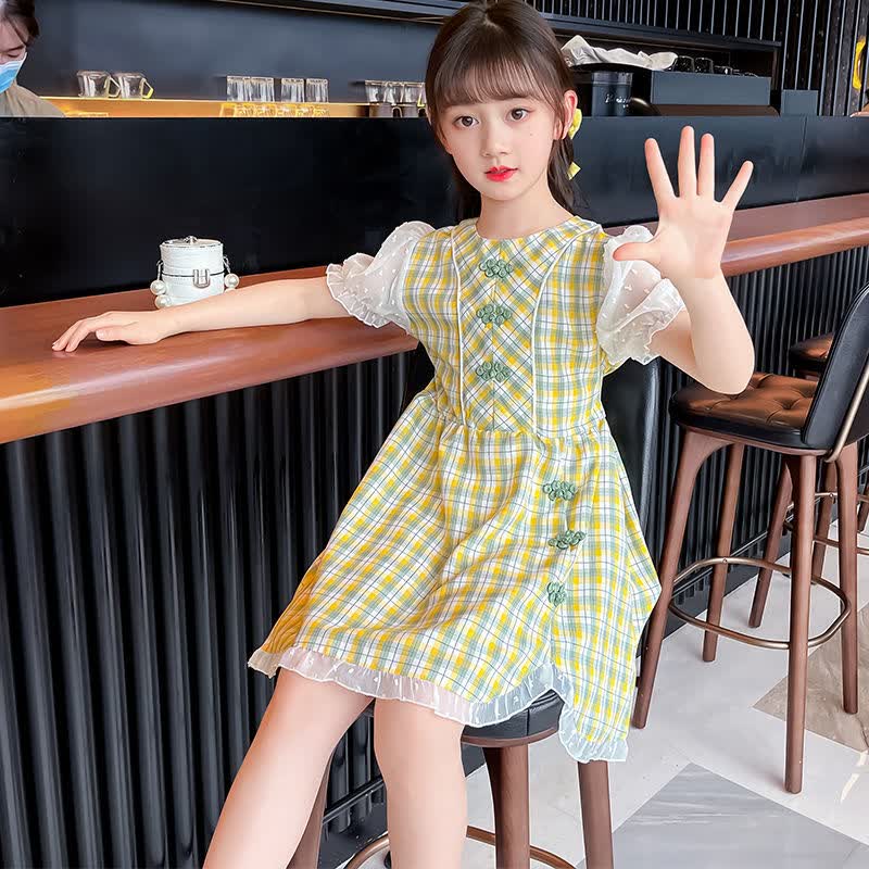 xing   di   dai)女童夏装汉服连衣裙韩版时尚宝宝女4-12岁洋气格子