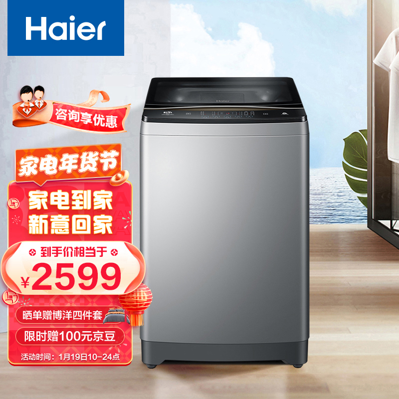 海尔（Haier）京品家电 波轮洗衣机全自动 双动力 防缠绕 10公斤直驱变频 低磨损ES100BZ169